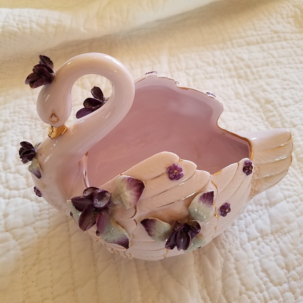 Vintage Lefton handpainted China swan planter - Picture 6 of 8